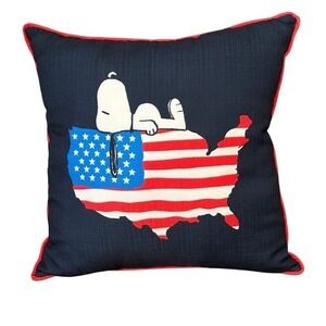 Peanuts Snoopy Patriotic Pillow "Sleeping on United States" Americana 17" NWT